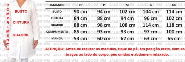 Medidas Jaleco Feminino